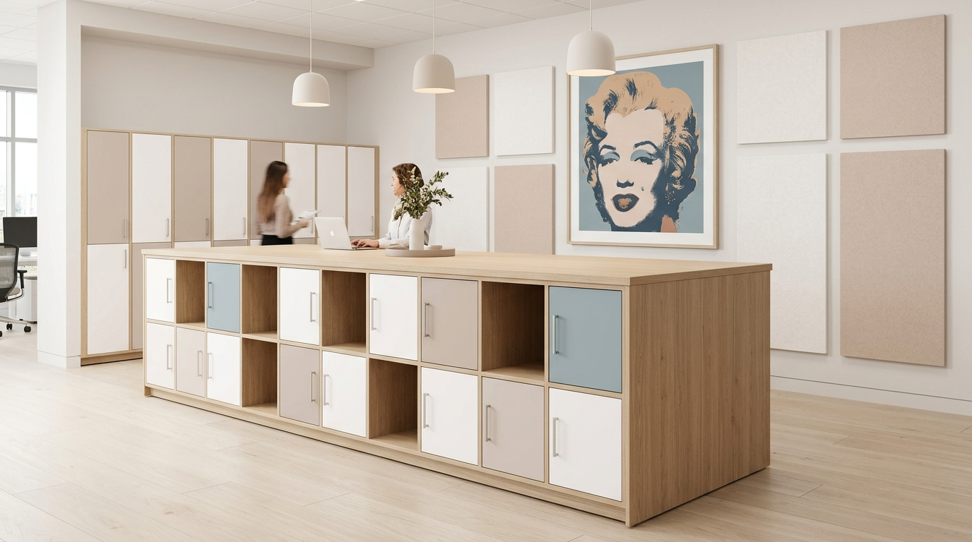 Joy Collection collaboration island in Bianco Alaska, Beige Arizona, and Bleu Spazio